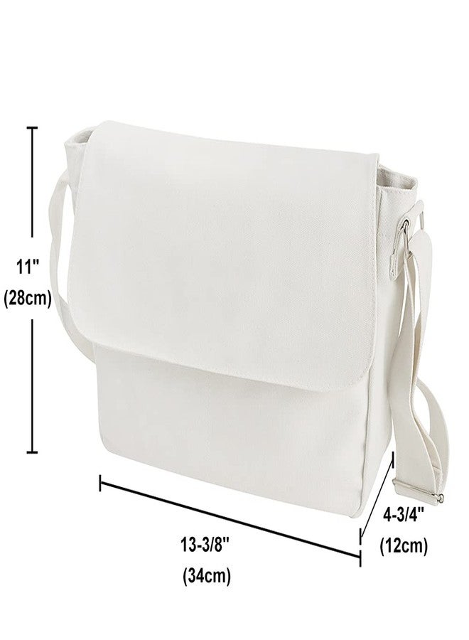 TopTie Classic Canvas Messenger Bag, White Canvas Shoulder Bag Side Bag for Men and Women - Image 2